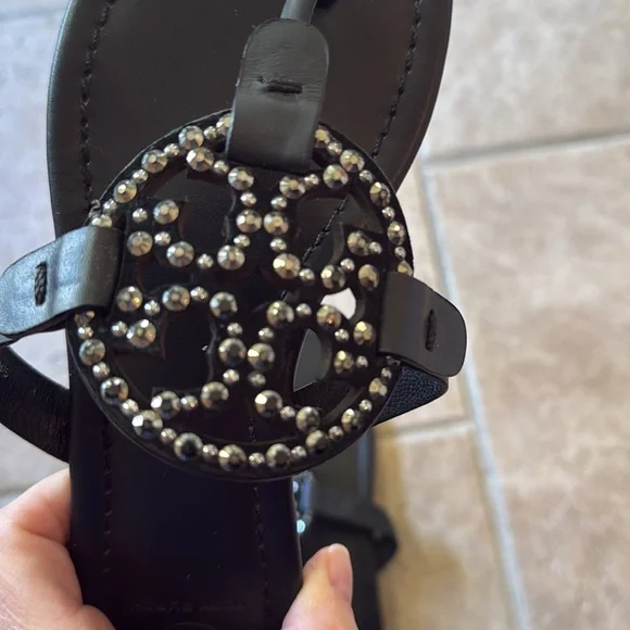 Tory Burch Miller Black Sandals with Embellished Detail 6.5 - Picture 3 of 5